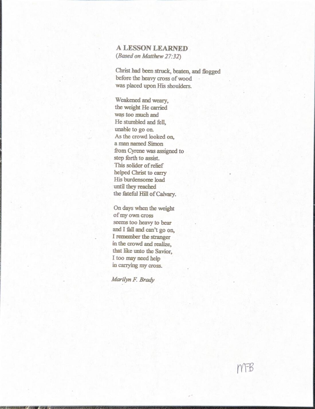 Printed poem: A Lesson Learned