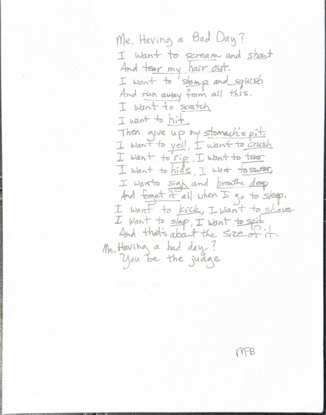 Handwritten poem: Me, Having a Bad Day?