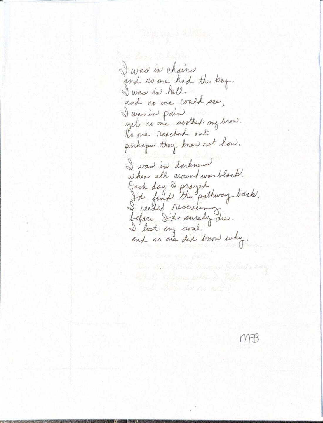 Handwritten poem: I Was In Chains