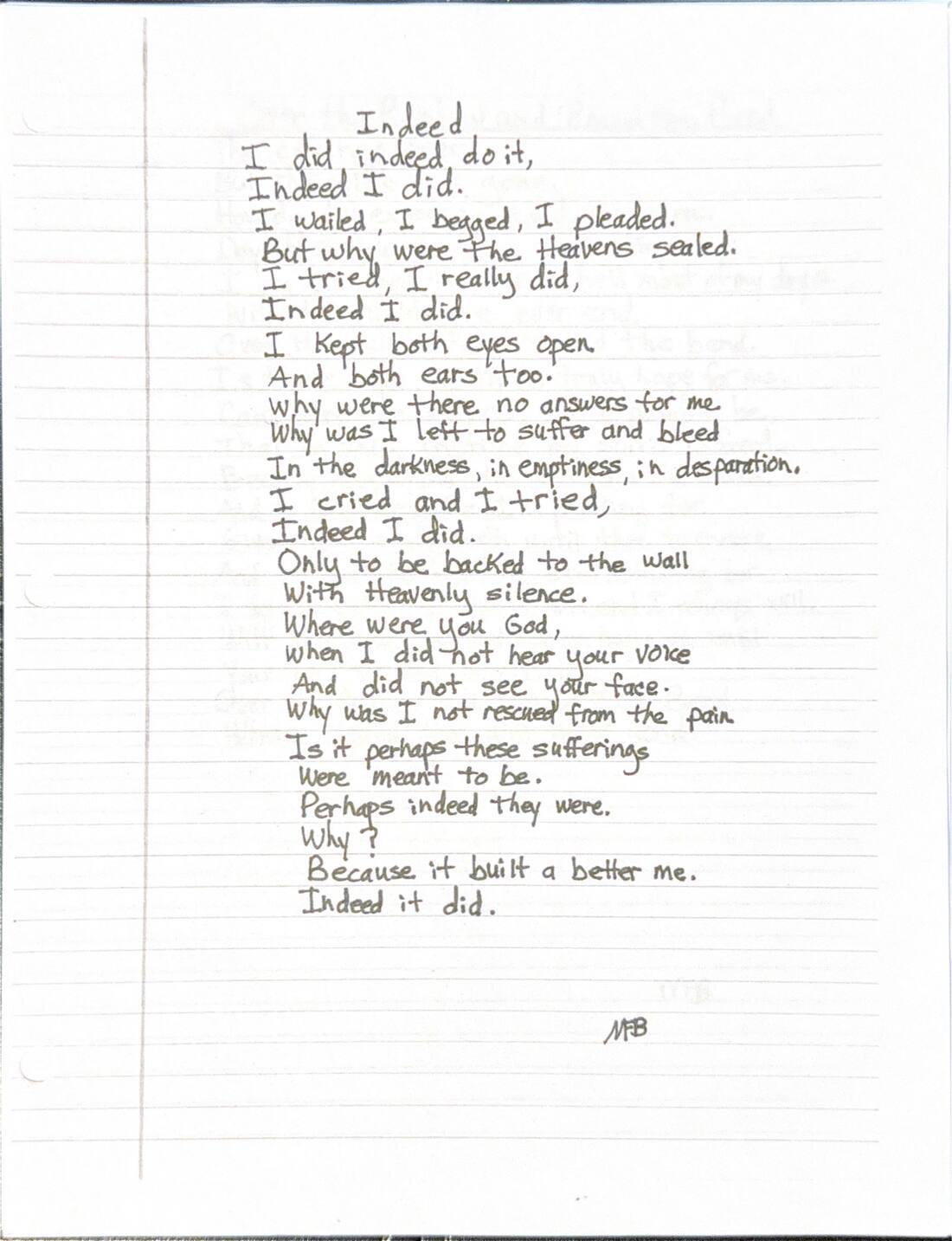 Handwritten poem: Indeed