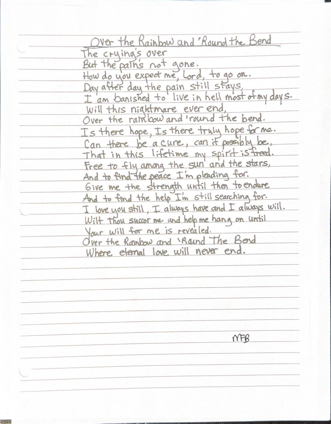 Handwritten poem: Over the Rainbow and 'Round the Bend