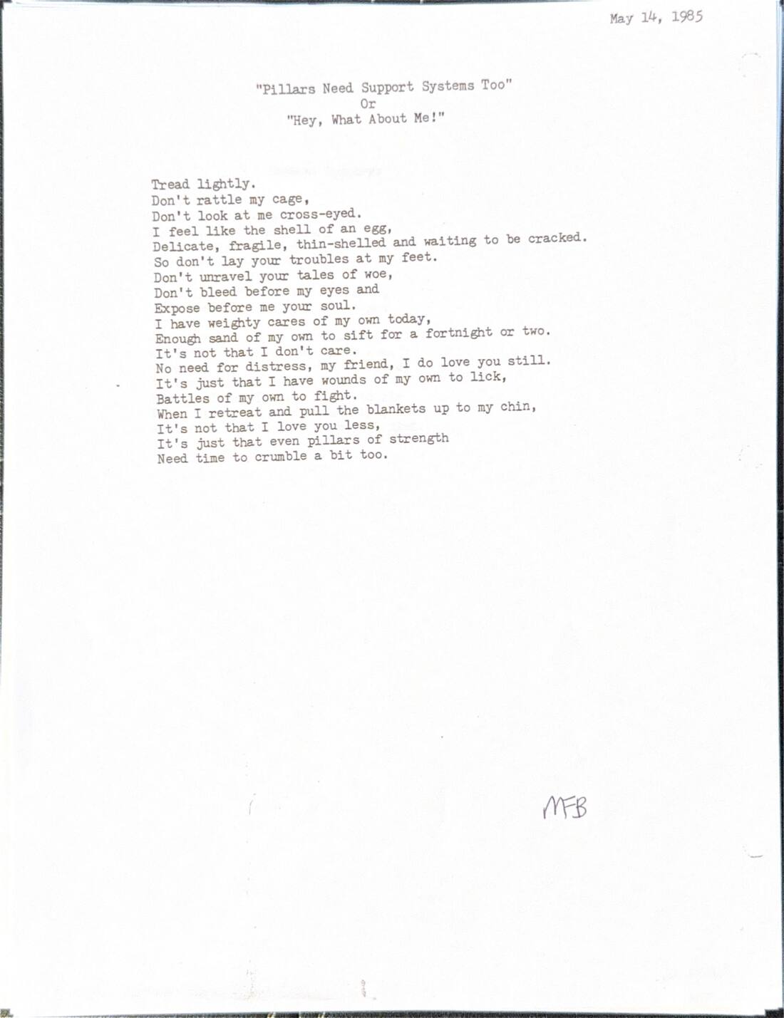 Typed poem: Pillars Need Support Systems Too