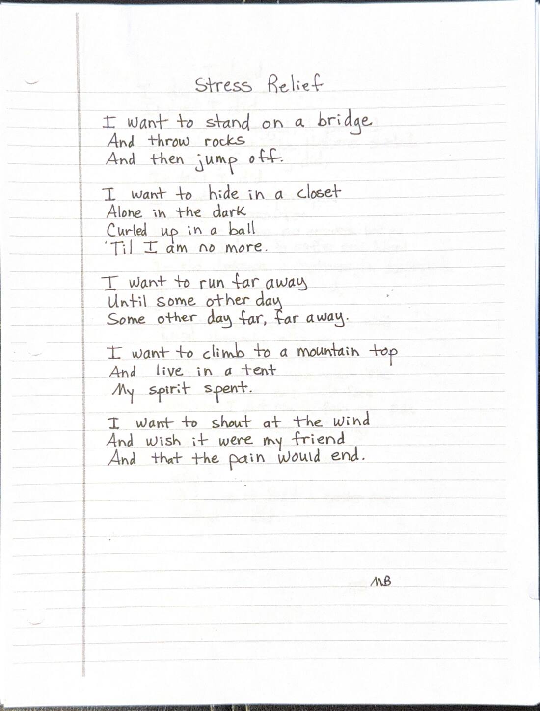 Handwritten poem: Stress Relief