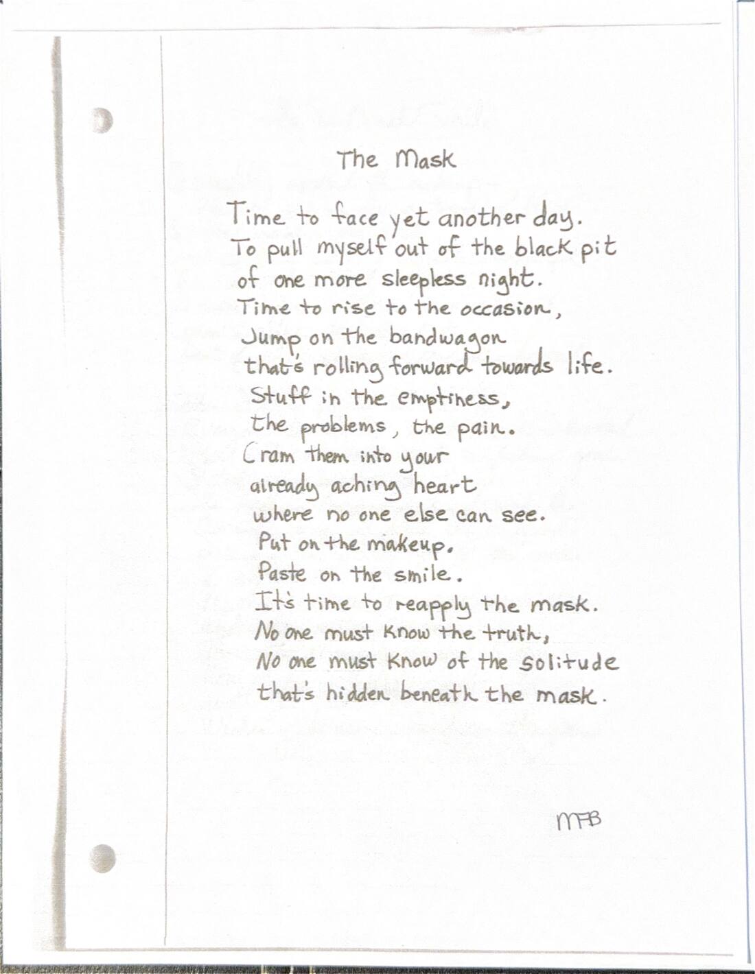 Handwritten poem: The Mask