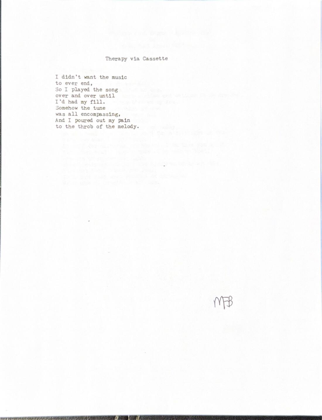 Typed poem: Therapy via Cassette