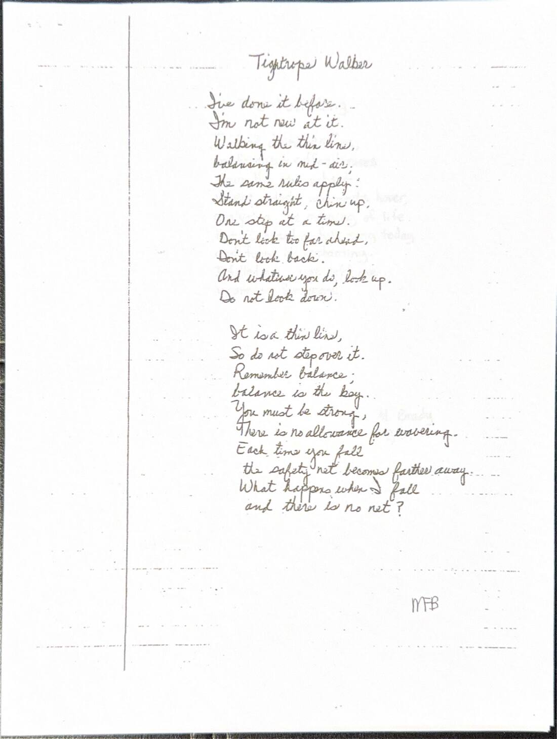 Handwritten poem: Tightrope Walker